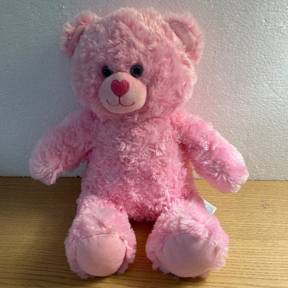 Build a Bear Workshop Pink Bear Plush w Heart Nose Blue Eyes Cuddly Teddy Bear - Picture 1 of 7